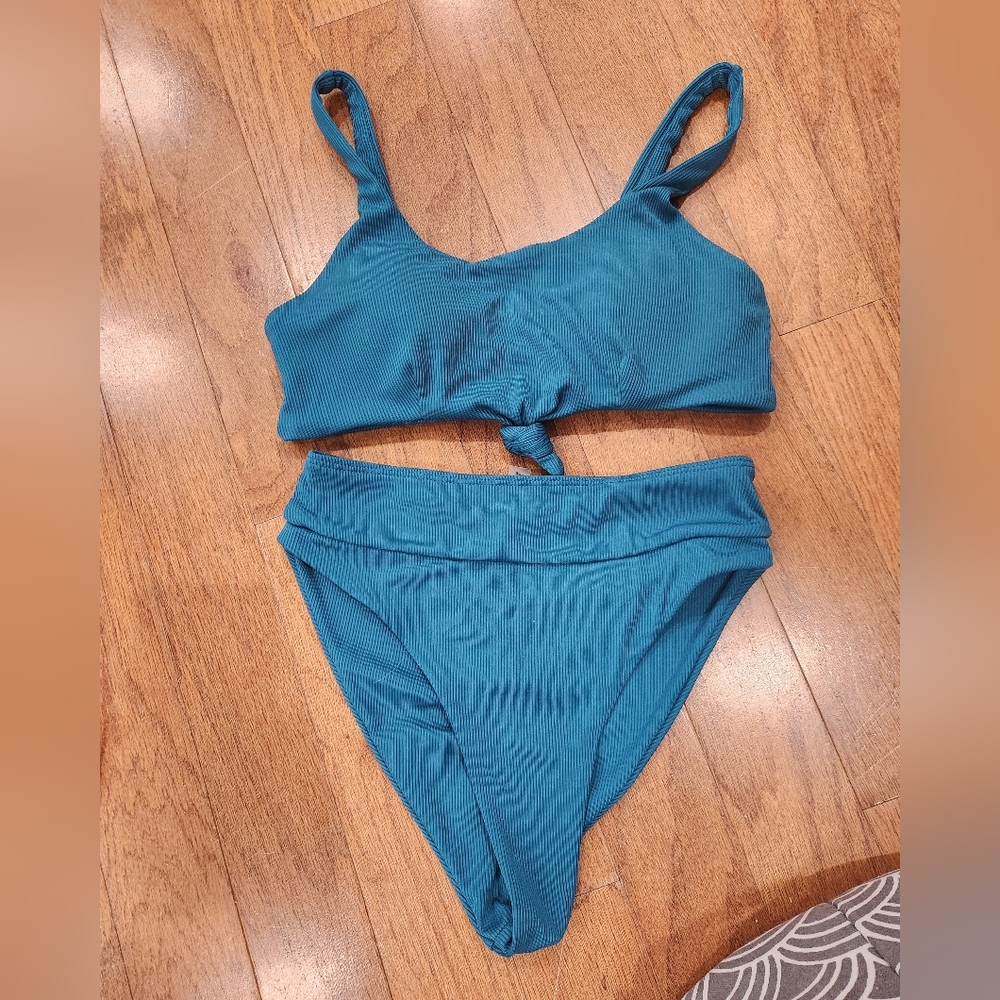 Teal Ribbed Bikini‎ Set